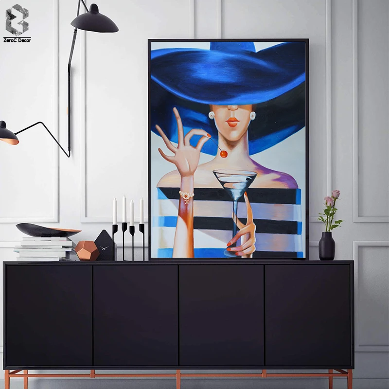 Современная леди с шампанским холст Художественная живопись Настенный декор