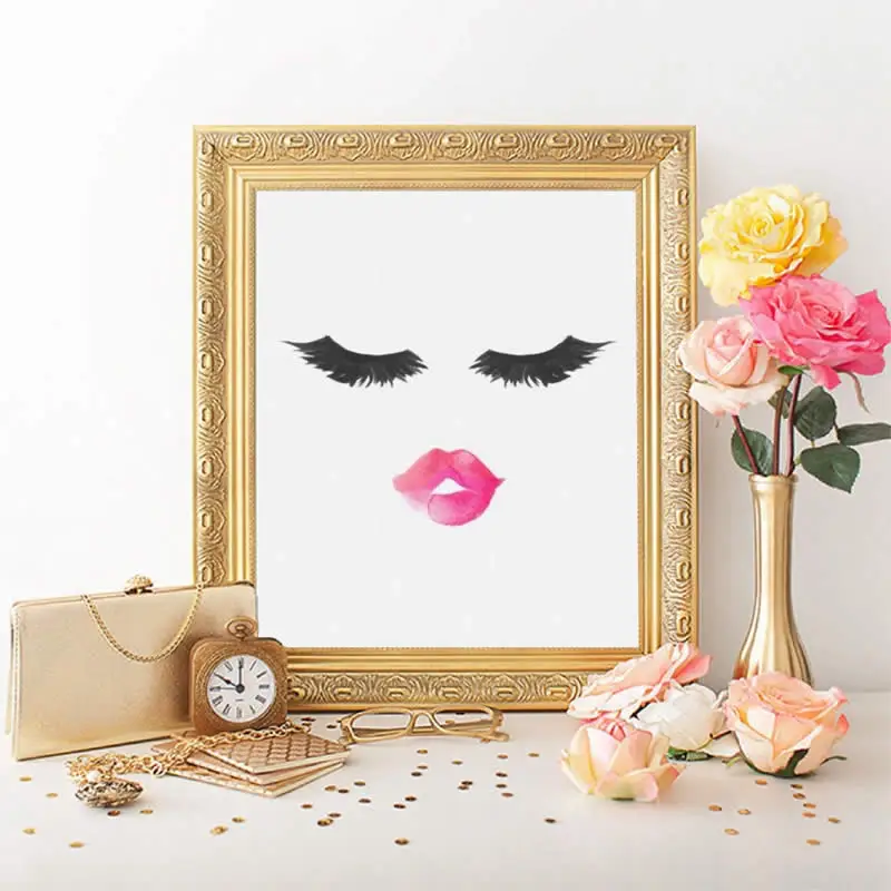 С принтом ресниц средства ухода за губами и макияж настенные Арт холст картины