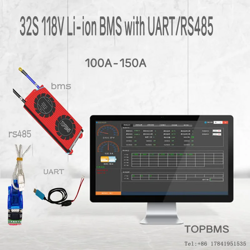 

BMS 32 S 118V li-ion Bluetooth 100A120A150A приложение для телефона RS485 CAN UART для литиевой батареи 3.6V3.7V, подключенной в 32 серии