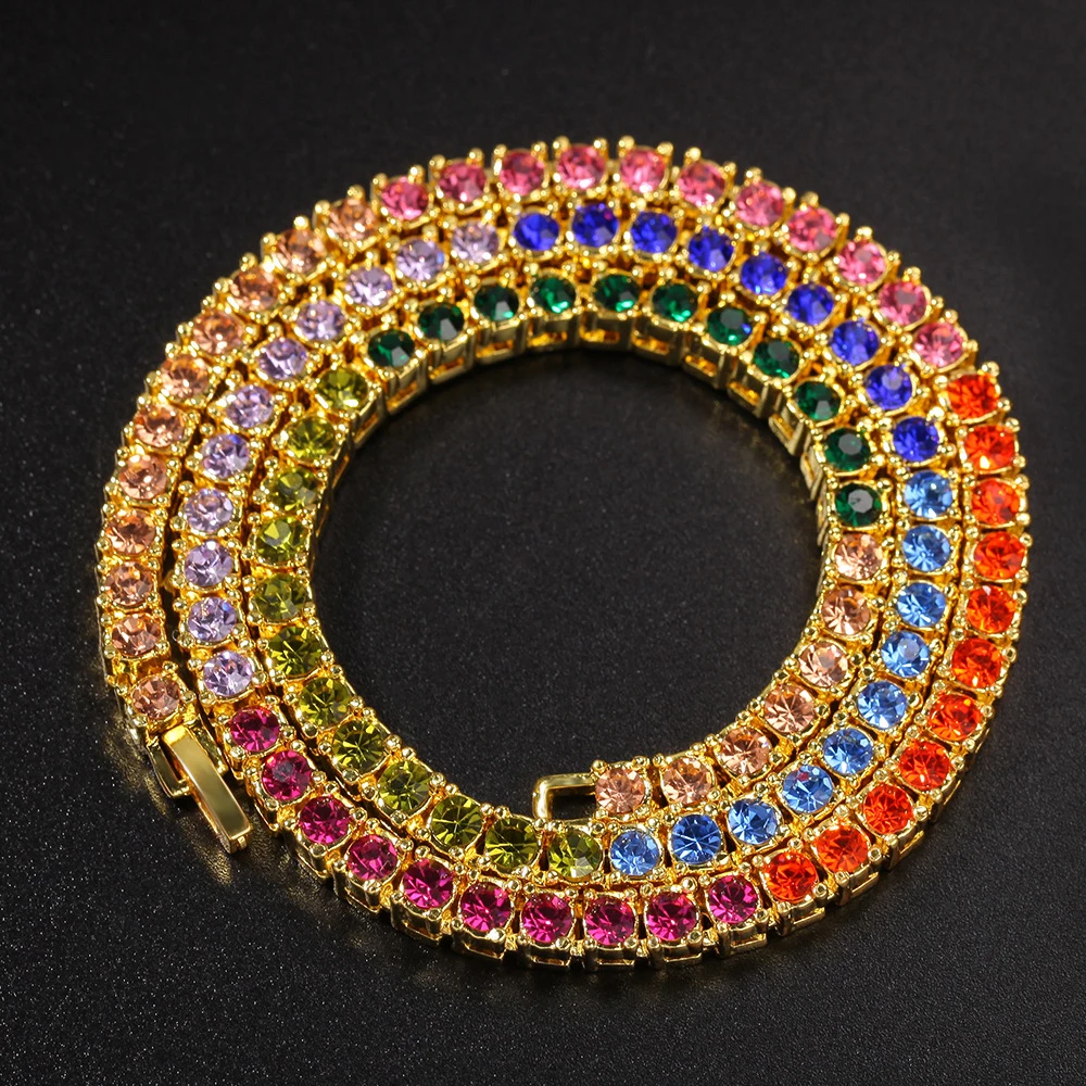 

Ожерелье из теннисной цепи, многоцветное Радужное Ожерелье Стразы в стиле хип-хоп, модные мужские и женские Украшения, Прямая поставка