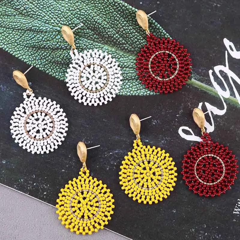 Богемные серьги ручной работы из бисера и смолы милые геометрические круглые