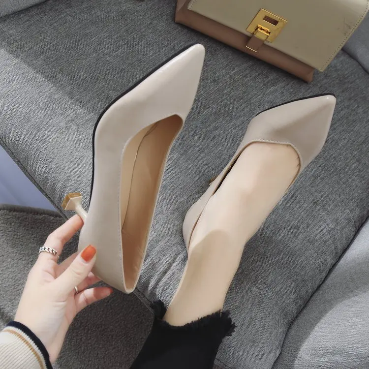 

6 Cm Sexy Stiletto Single Shoes Patent Leather Pointed High Heels Professional Womens Shoes Concise Comfort Black Work Shoes