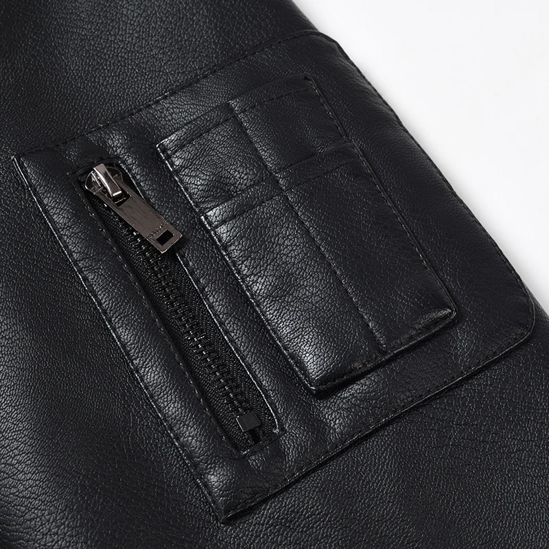 

New Autumn Winter Men Leather Jacket Baseball collar Embroidery Warm Leather Jacket Men Social Mens Jackets faux fur coat men