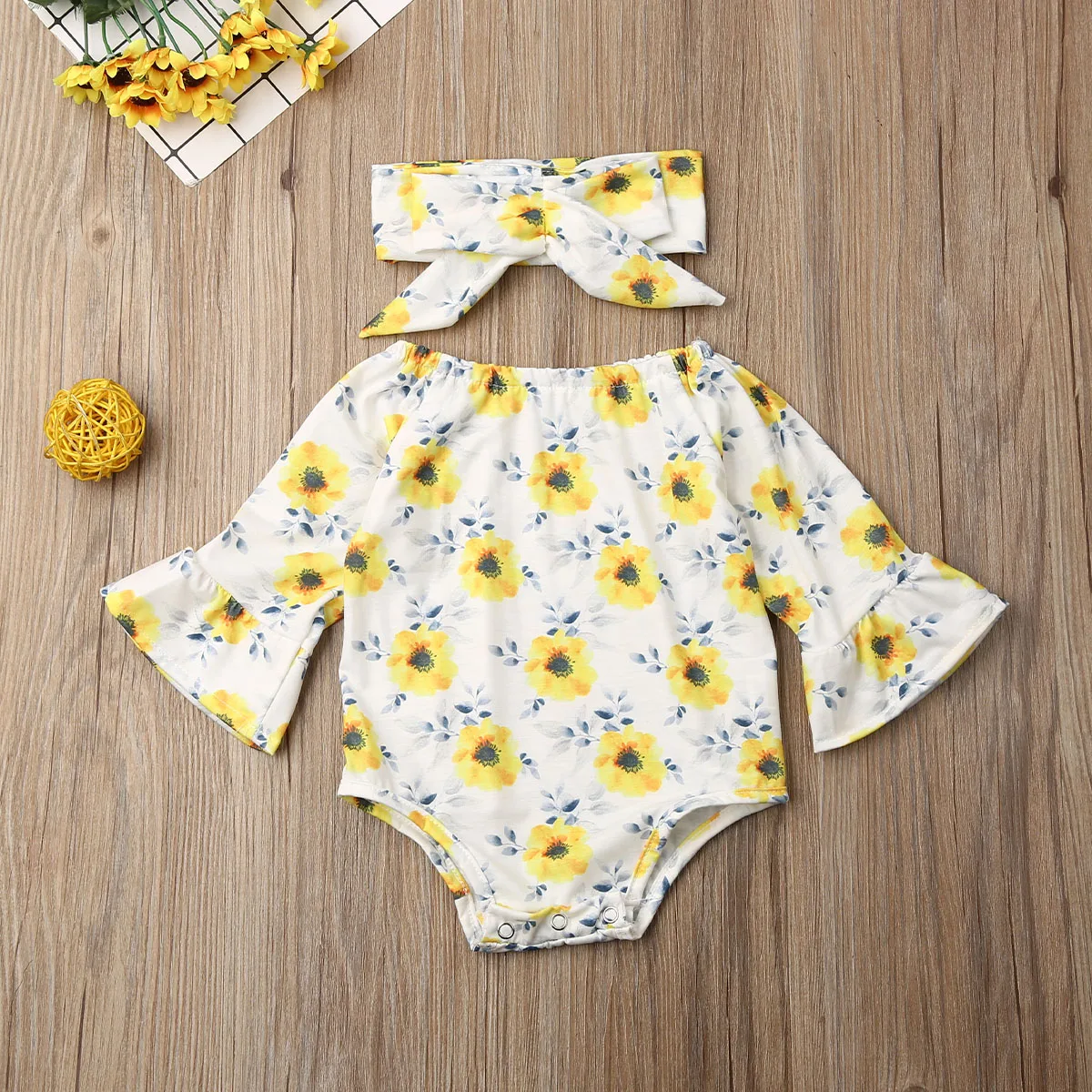 Боди с длинными рукавами и цветочным рисунком для маленьких девочек комбинезон