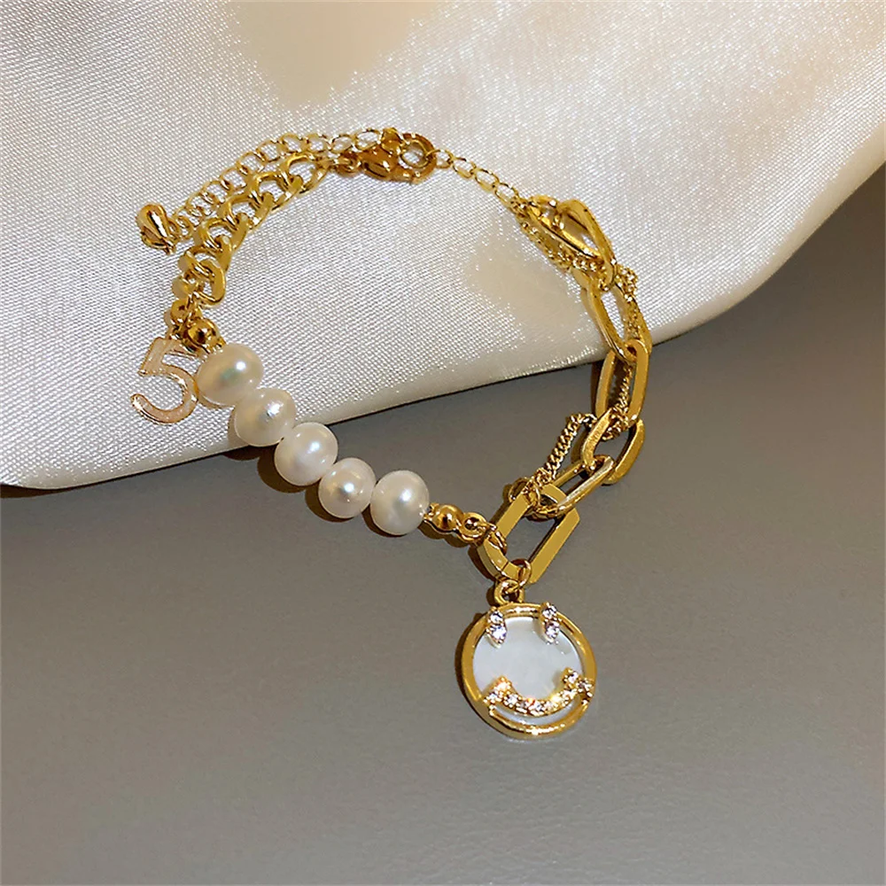 

Korean Style Round Coin Adjustable Opal Bracelet For Women Luxury Net Red Niche Design Sense Rhinestone Bead Chain Jewelry