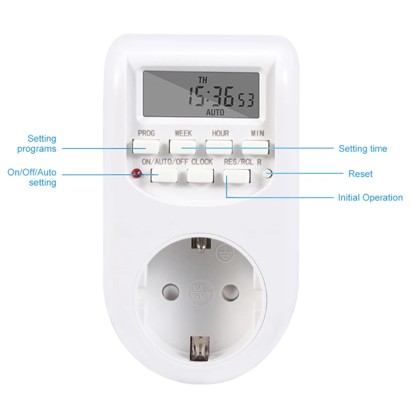Electronic Digital Timer Switch European Plug Kitchen Outlet 220VAC 50Hz 10A 2200W Programmable Smart Home Timing Socket | Электроника