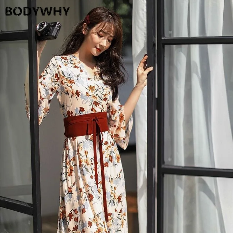 

2020 Summer New Style French Retro Popular Dress Temperament Thin Floral Chiffon Dress Wowen Dress