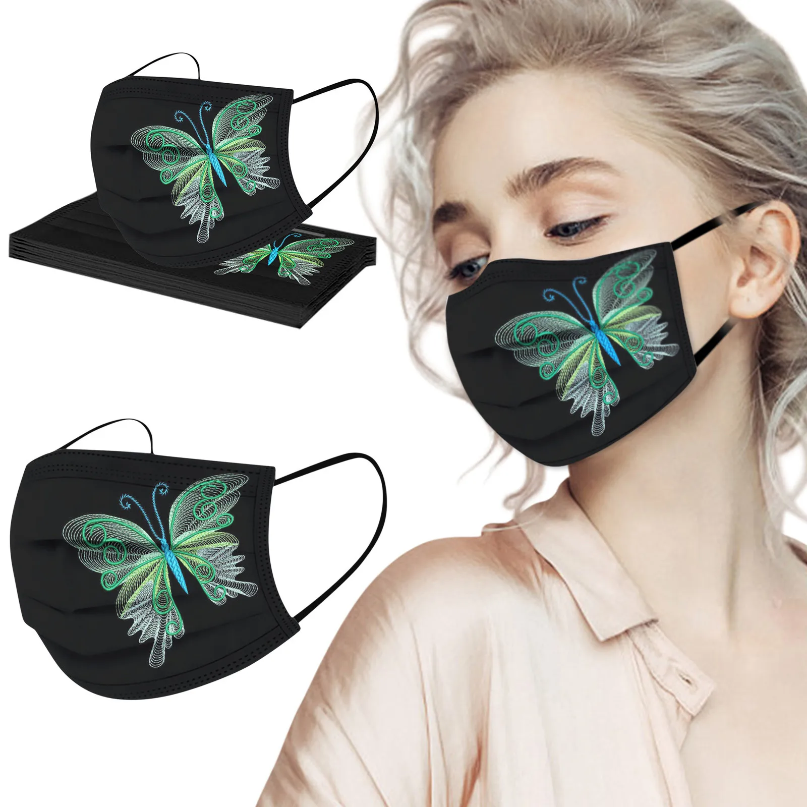 

10 шт., одноразовые маски унисекс с рисунком бабочек