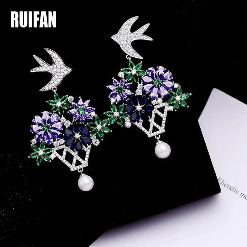 Серьги с жемчугом и фианитом для женщин роскошные свадебные ювелирные украшения