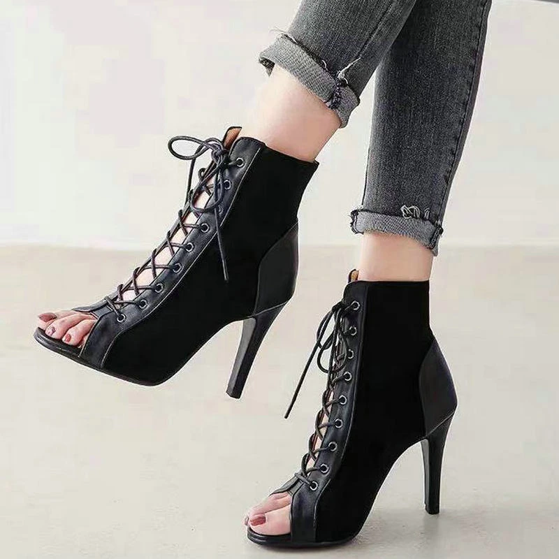 New Fashion High Quality Summer Women Sandal Sexy Thin High Heels European Style Gladiator Open Toe  Black Dancing Shoes Size 47