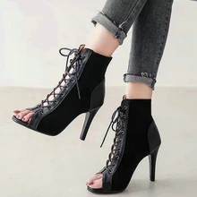 Sandalias de gladiador de estilo europeo para mujer, zapatos de tacón alto fino y Sexy, con punta abierta, color negro, talla 47