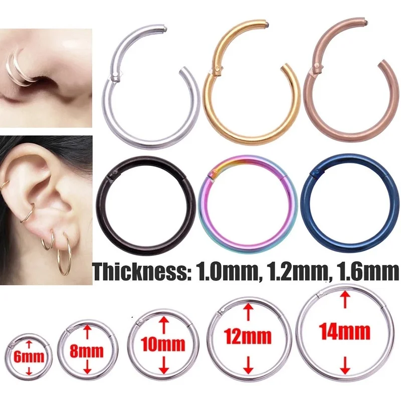 

1Piece Hinged Septum Clicker Segment Nose Ring Lip Ear Cartilage Ear Helix Body Piercing Jewelry Surgical Steel Ring Hoop