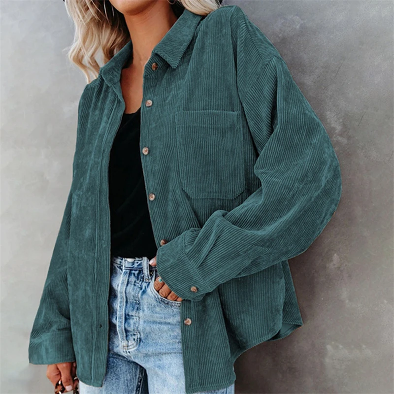 

Autumn Jacket Women Plaid Shirt Jacket Coat Women Overshirt Fashion Button Pocket Loose Jackets For Women 2021