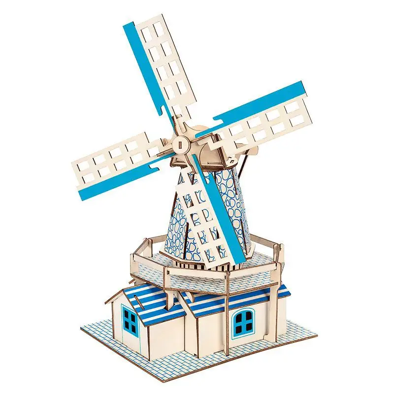 

Wooden 3d Three-dimensional Puzzle Custom Handmade Dutch Windmill Children's Educational Parent-child Communication Toy