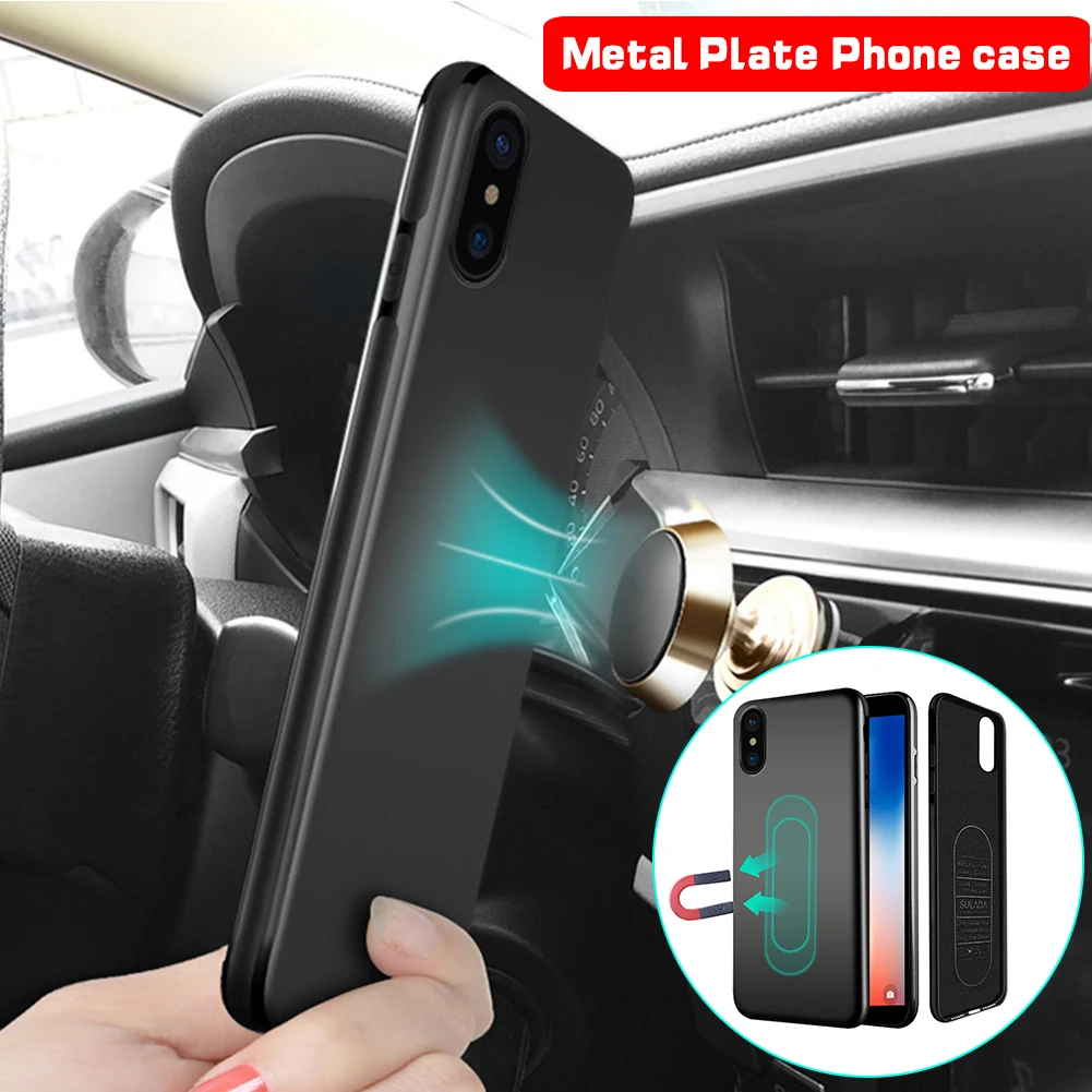 Магнитный автомобильный чехол для телефона iPhone 11 Pro XR XS Max X 8 7 Plus, тонкий мягкий термополиуретановый чехол с магнитной металлической пластиной для iPhone 6 6S Plus, чехол
