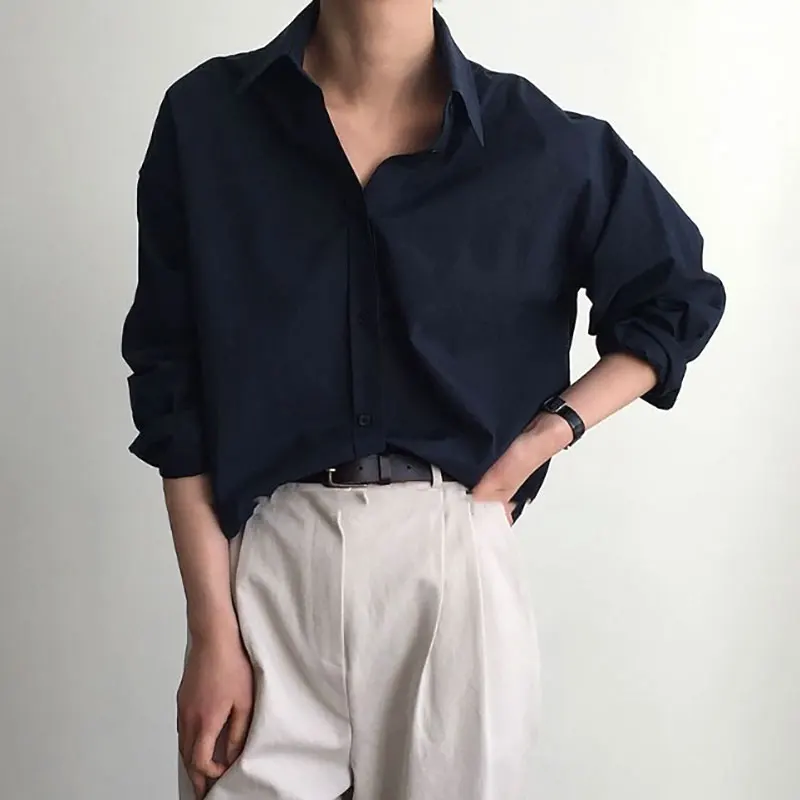 

2020 Classic Women Shirts And Blouses Femme Solid Shirt Tops Long Sleeve Turn-down Collar OL Style Blusa Casual Loose Blouses