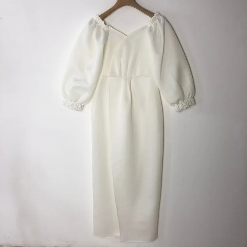 Новые летние Стиль Платья для выпускного с платье рукавами фонариками Чай Длина