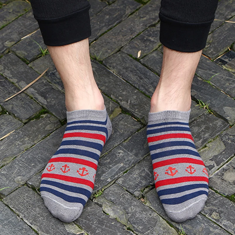 5 пар Модные полосатые носки с якорем мужские хлопковые длинные осенне зимние