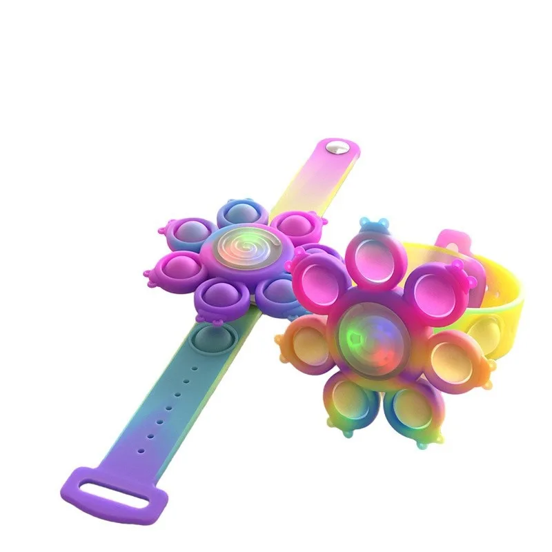 

Ladybug Pop Bracelets Fidget Spinner Light Up Party Favors LED Push Pop Bubble Bracelet Adjustable Size Wrap Rubber Toys