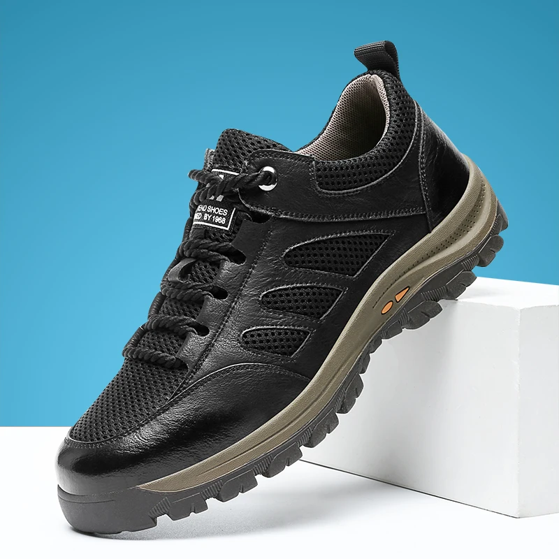 

Men's New Leather Soft and Breathable Casual Shoes, Men's Two-layer Leather Lightweight Outdoor Sports Shoes
