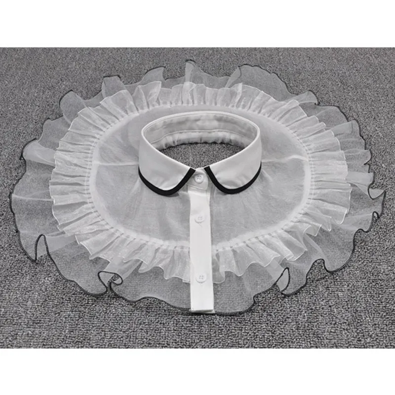 

White Chiffon Stand Fake Collar Detachable Women Ladies Vintage Lace Front False Blouse Collar Half Shirt
