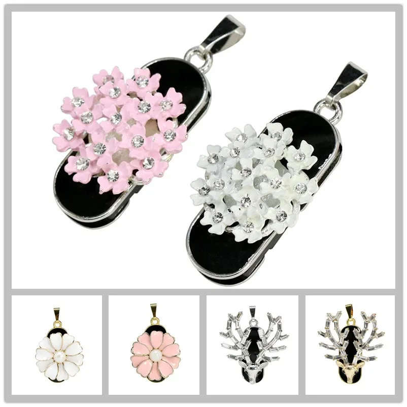 Флеш-накопитель Diamond Pink Flower USB в форме цветка, емкостью 128 ГБ, подарок для девочек, кристальное ожерелье с оленем, пендрайв емкостью 8 ГБ и 64 ГБ, версия 2.0.