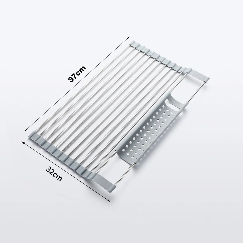 

Silicone Stainless Steel Folding Shelf Kitchen Sink Tableware Fruit And Vegetable Drain Rack Dish Storage Rack Gadgets Tool