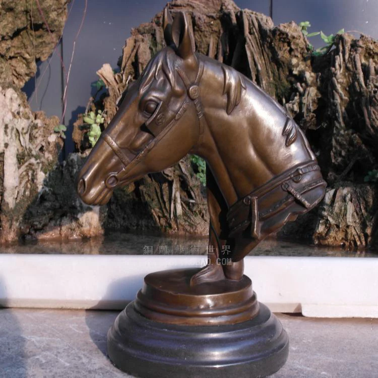 

Бронзовая скульптура большого размера # для дома и офиса, магазина, художественная Статуэтка на удачу, талисман с головой лошади, декоративн...