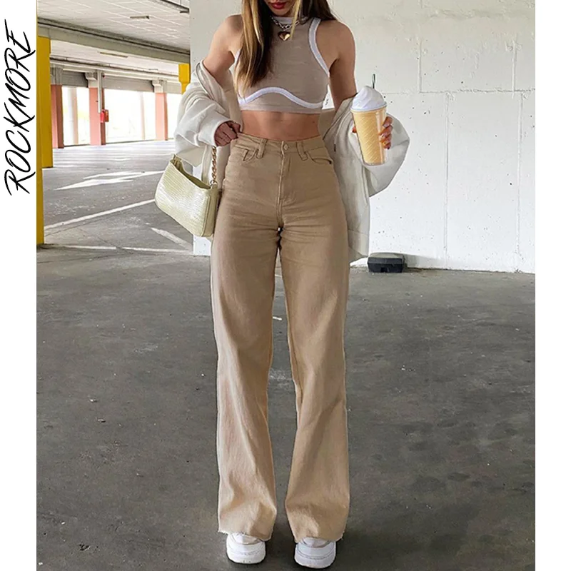 

Rockmore Baggy Jeans For Women High Waist Wide Leg Trousers Femme Casual Comfort Denim Y2K Mom Jean Pants Straight Korean 2021