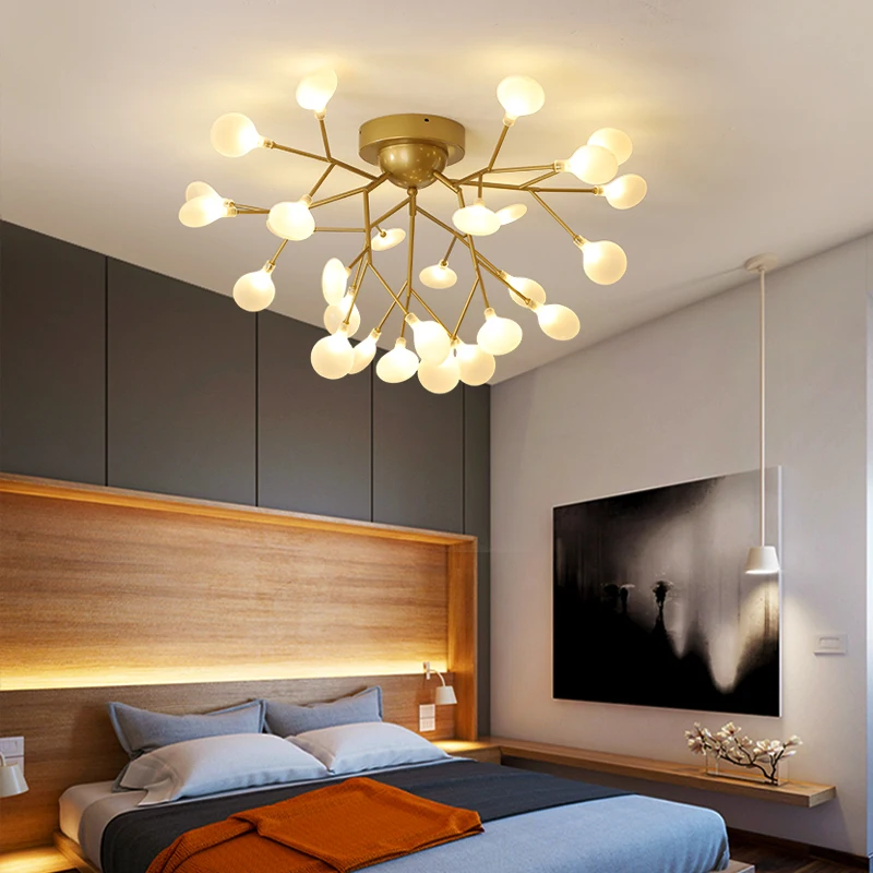 Luces de techo modernas de luciérnaga para sala de estar, decoraciones doradas para el hogar, lámpara de techo bajo con montaje empotrado, lámpara de lujo