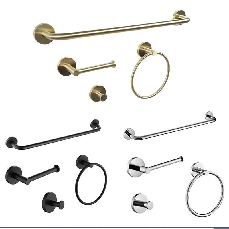 

Bathroom Hardware Accessories Set Matt Black Shelf Robe Hook Hanger Towel Rail Bar Rack Tissue Paper Holder Chrome Brushed Gold