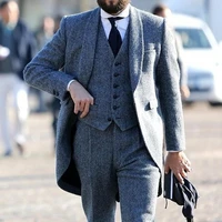 mens elegant herringbone tweed wool wedding tuxedo mens suit is suitable for formal business grooms 3 piece set of mens tux