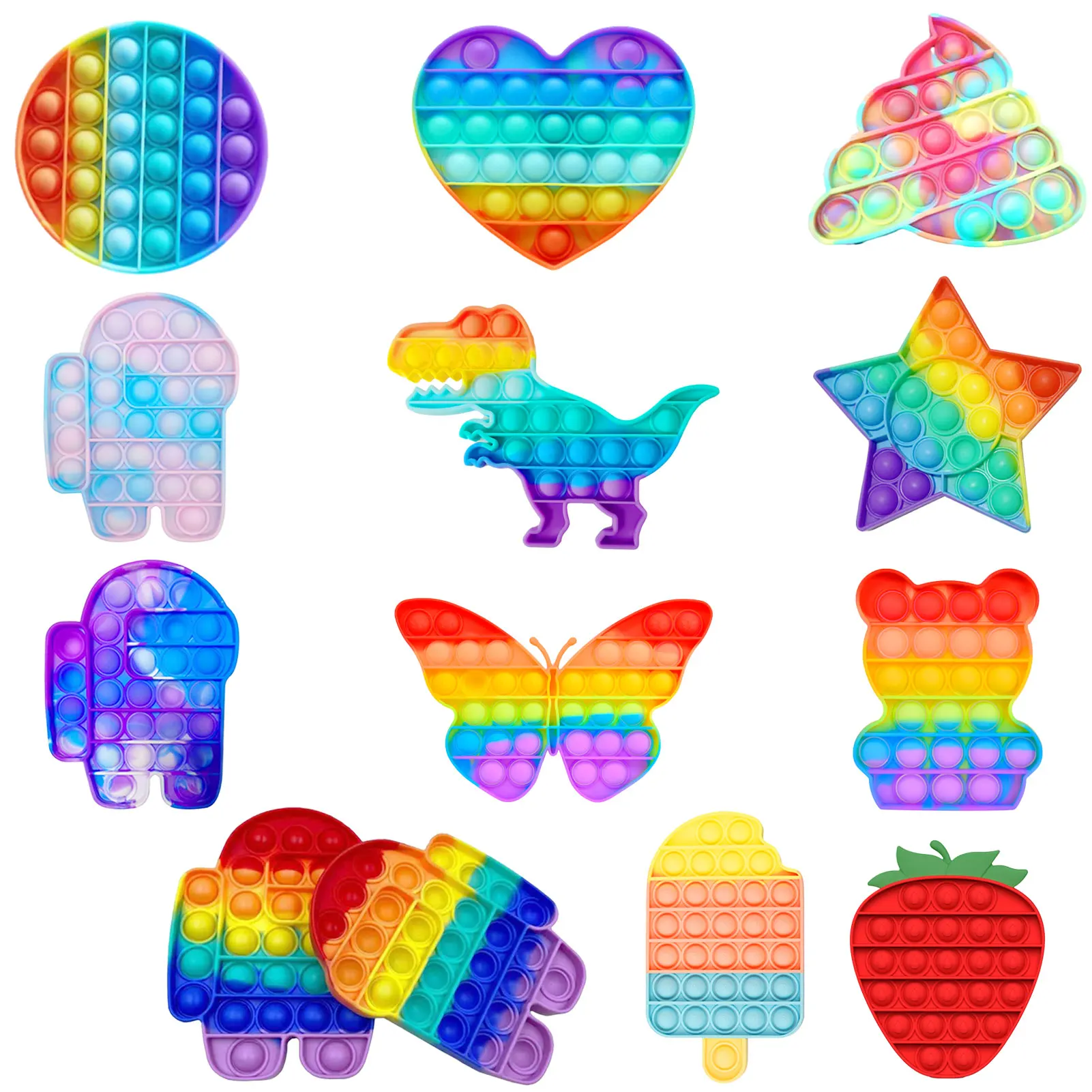 

Rainbow Fidget Push Pops Bubble Sensory Squishy Stress Reliever Autism Needs Anti-stress Pop It Adult Children Toys