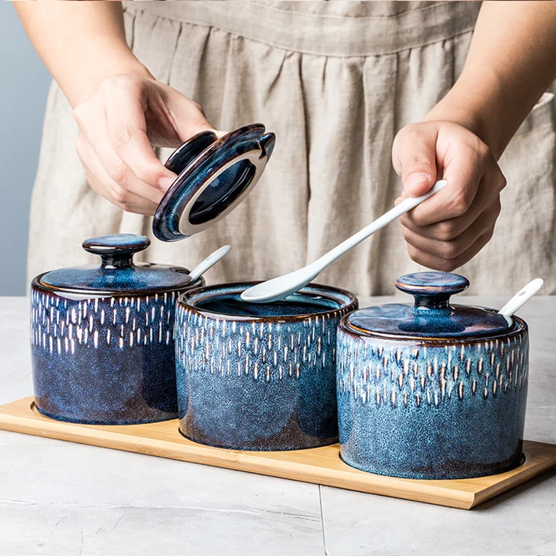 

Ceramic household creative Nordic kitchen oil salt sauce vinegar seasoning jar combination set sugar bowl MSG jar LB32605