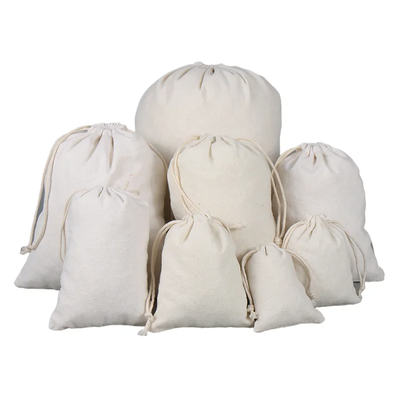 

8 Size Reusable Cotton Drawstring Gift Bag Wedding Christmas Use Sachet Storage Charms Jewelry Packaging Linen Bag grocery bag