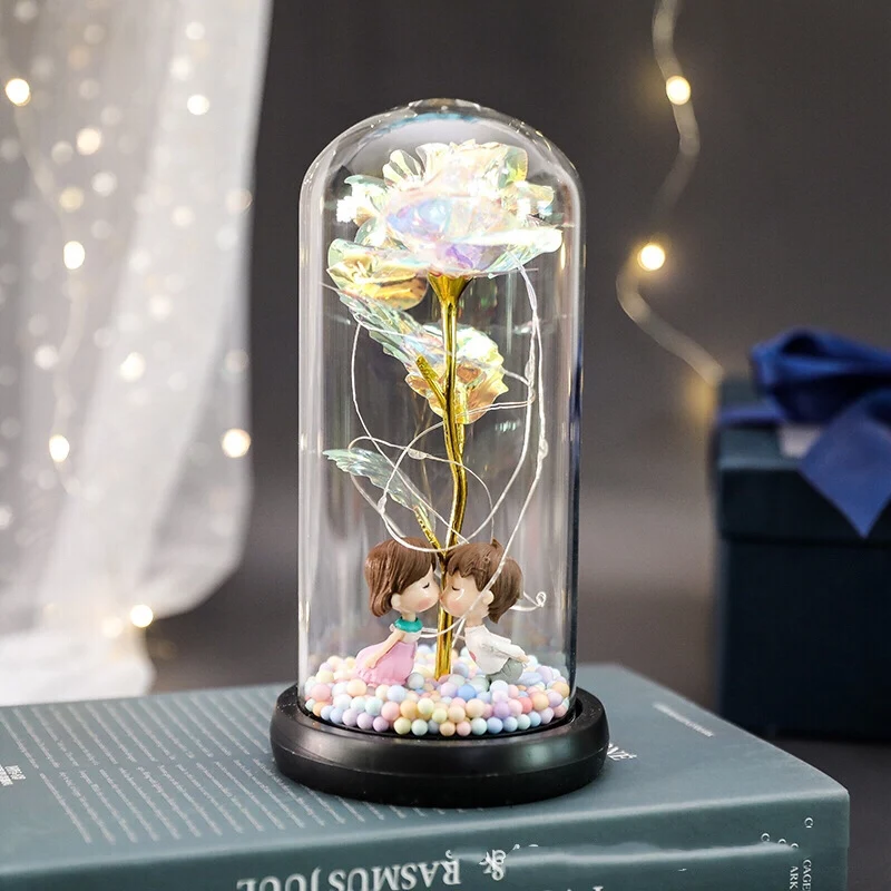 

24k gold leaf flower mother's day charming flower with domed fairy lights for mother's day gift