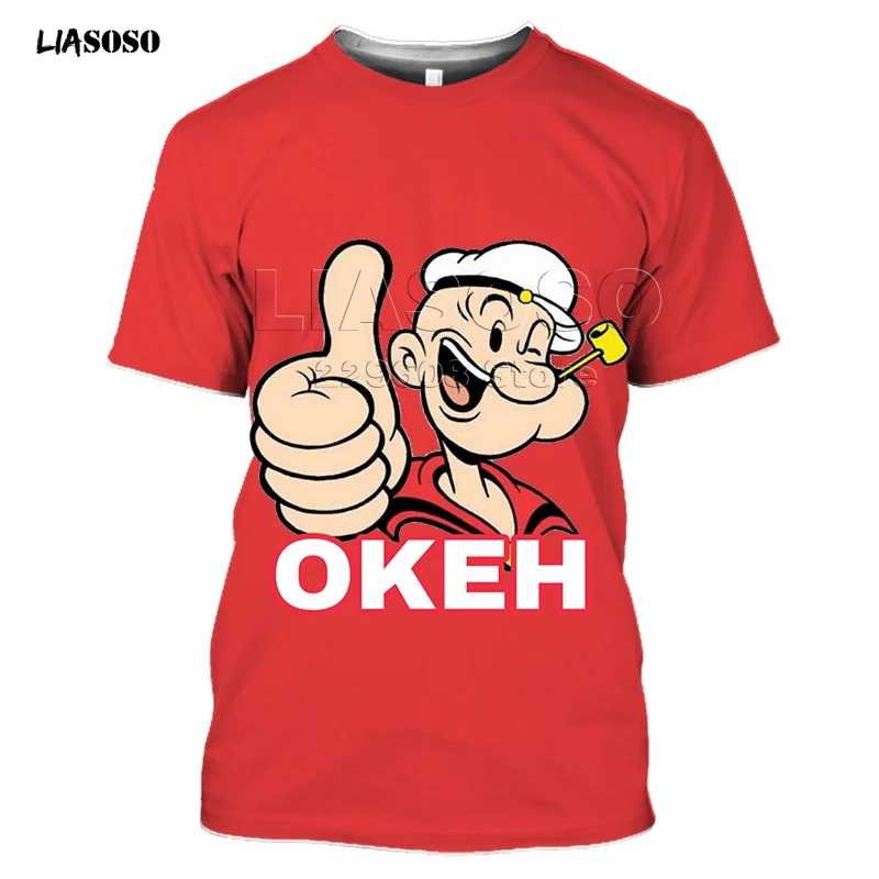LIAOSOS новая футболка Popeye мужская летняя с коротким рукавом и рисунком в стиле хип
