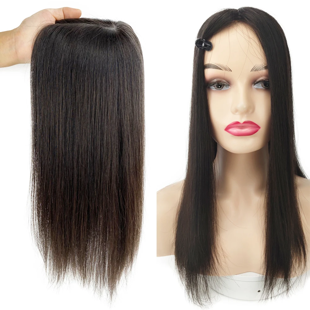 150%Density European Virign Human Hair Topper with Fringe 13X12CM Overylay Same Length Hair Silk Skin Top Women Toupee for Salon