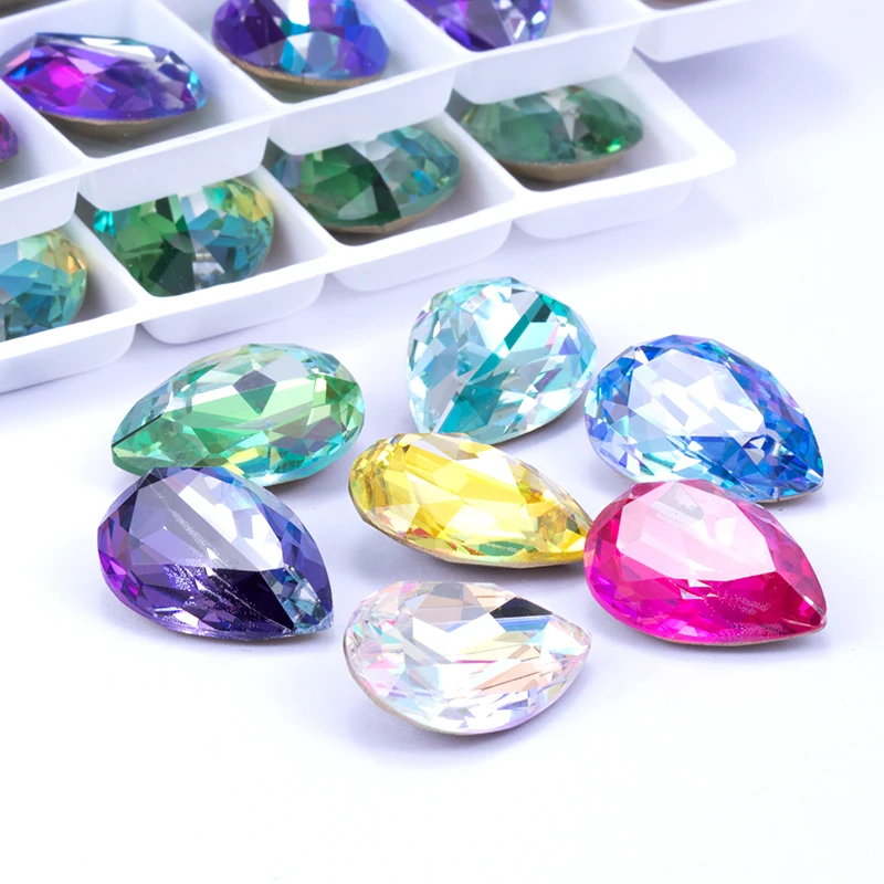Кристалл AB Блеск капля K9 стеклянные стразы с острым стеклом посеребрением клей