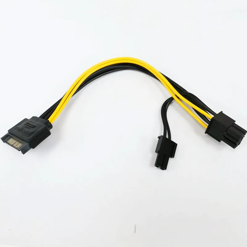 

Male SATA 15pin to PCIE PCI-e PCI Express Male 6+2p 8pin GPU For Graphics Card power supply cable 18AWG 20cm for Miner Mining