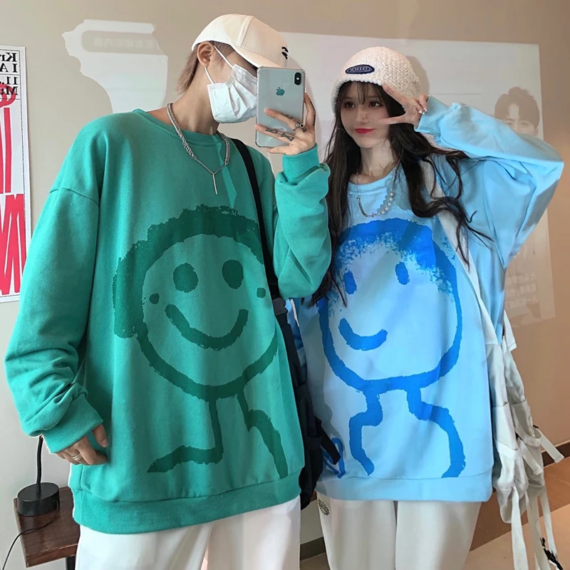 

Sweatshirt Women Cartoon Print O-neck Anime Shirt Oversized Hip Hop Couple Clothes Kpop Harajuku Casual Loose Streetwear