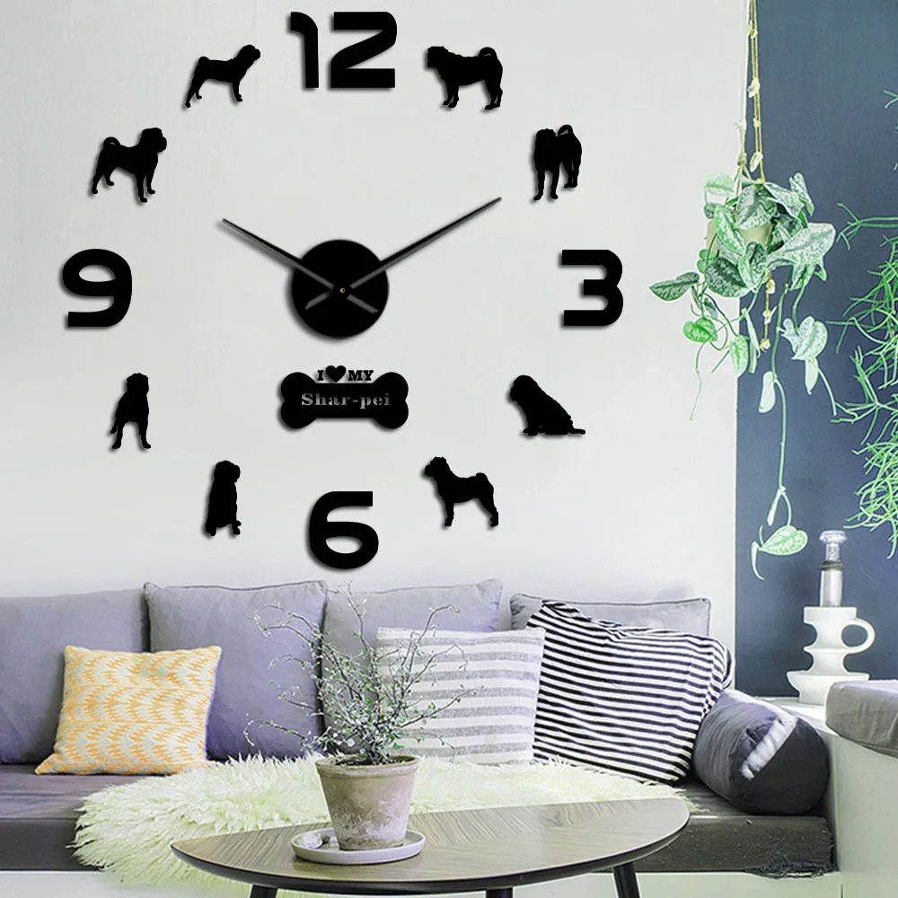 

I Love My Shar Pei Dog DIY Large Wall Clock Pet Shop Giant Wall Art Dog Lover Home Deco Mirro Wall Clock