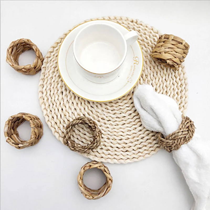 

Hand-woven Napkin Ring Napkin Buckle Straw Woven Napkin Ring Western Restaurant Hotel Household Wedding Parties Table Decor