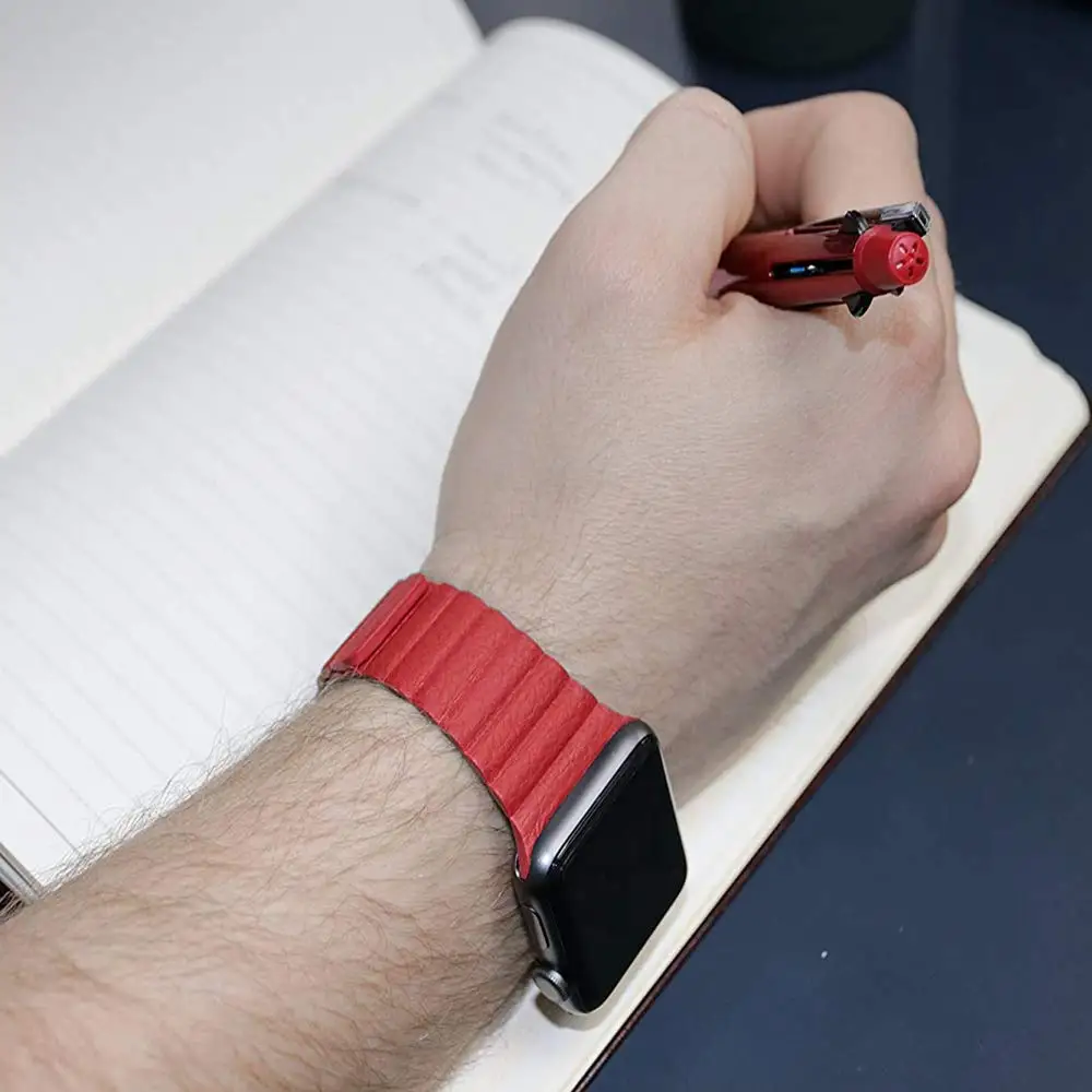 Ремешок кожаный для Apple Watch band 44 мм 40 38 42 магнитный браслет iWatch Series 3 4 5 se 6|Ремешки
