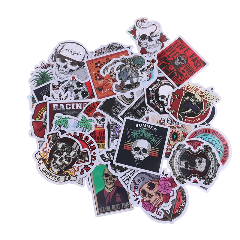 

50 PCS Scrapbooking Laptop Skateboard Suitcase Guitar Car Punk Skeleton Sticker Graffiti Skull Rock Motorcycle Stickers to DIY