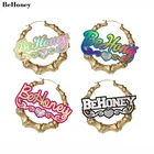 Большие круглые баскетбольные женские, Бамбуковые серьги-кольца под заказ с надписью и номером C4