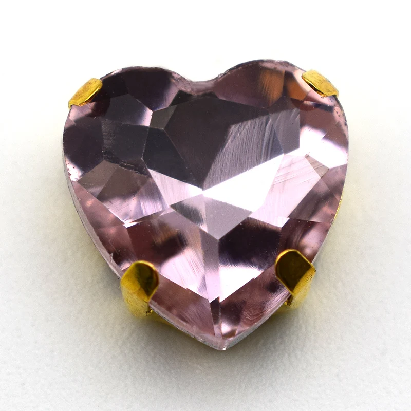 Хрустальные стразы в форме сердца с плоским основанием для шитья золотым когтем