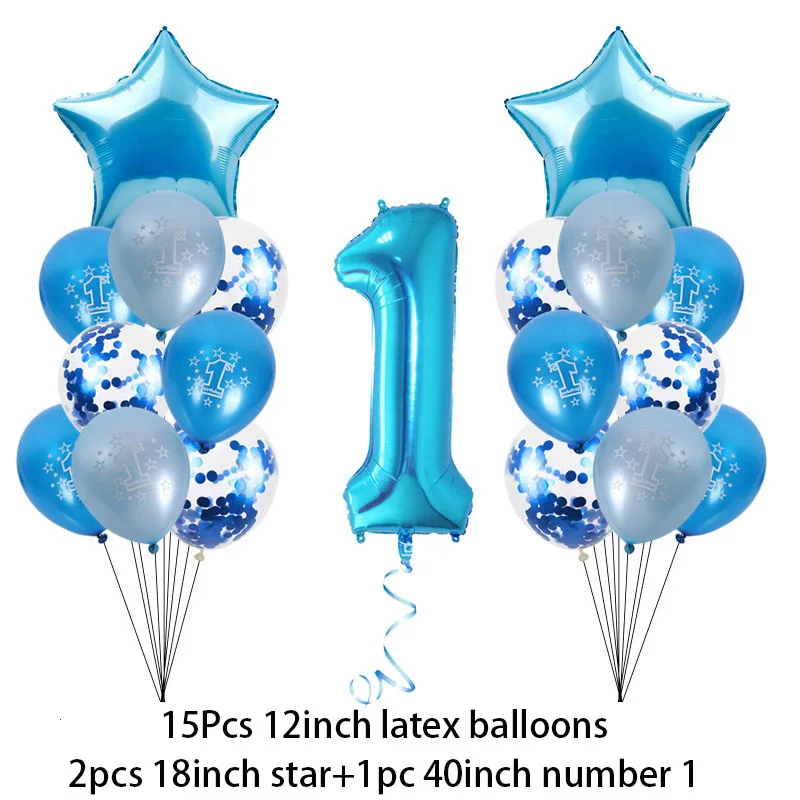 18pcs balloon set WEIGAO First Birthday Photo Clips Banner Garlands One Year Old Blue 1 Number Balloons Baby Shower Boy Birthday Decor Supplies - Цвет: 18pcs balloon set