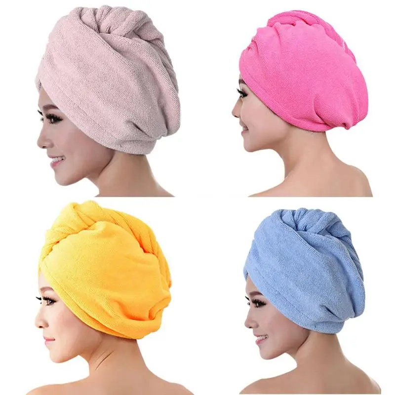 

Soft Coral Velvet Dry Hair Bath Towel Microfiber Quick Drying Turban Super Absorbent Women Hair Cap Wrap With Button2021