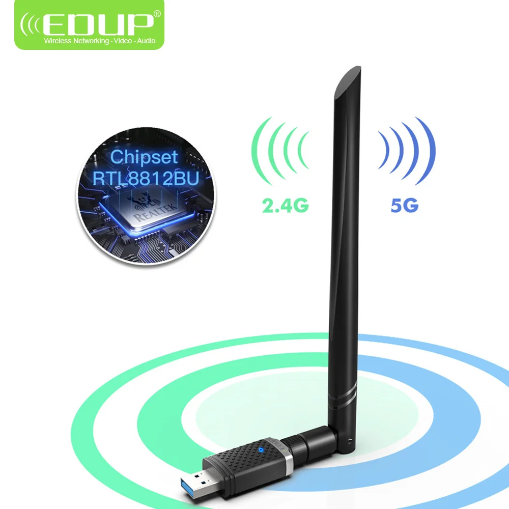 Беспроводной USB Wi Fi адаптер EDUP 1300 Мбит/с RTL8812BU 2 4 ГГц/5 ГГц|Сетевые карты| |
